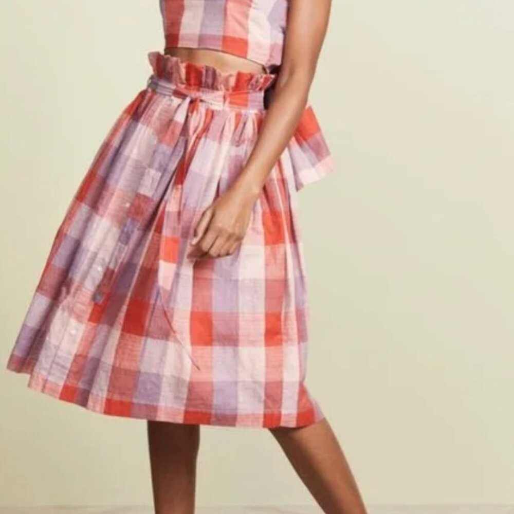 English Factory Buffalo Plaid Skirt Size Small Lined w/Pockets Preppy E30